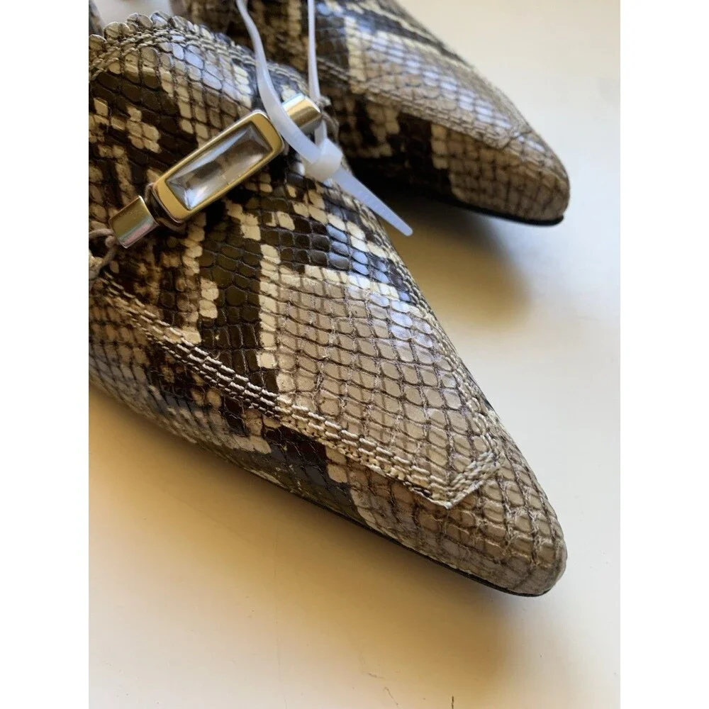 NWOT Stuart Weitzman 9.5M Snakeskin Pointy Toe Open Heel Slip On Heels 4007979